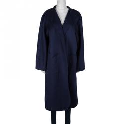 Max Mara Blue Cashmere Open Front Overcoat L