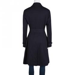 Pre Owned Max Mara Studio Navy Blue Jersey Belted Double Breasted Trench Coat M