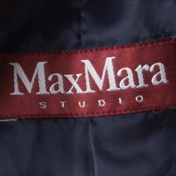 Pre Owned Max Mara Studio Navy Blue Jersey Belted Double Breasted Trench Coat M