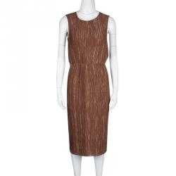 Pre Owned Max Mara Brown Plisse Belted Sleeveless Dress S