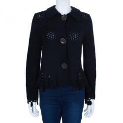 Pre Owned Max Mara Black Crochet Knit Cardigan L
