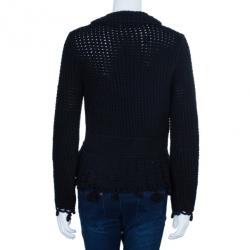 Pre Owned Max Mara Black Crochet Knit Cardigan L