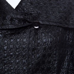 Max Mara Black Embossed Jacquard Houndstooth Pattern Belted Jacket L