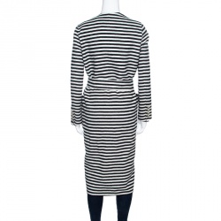 مملوكة مسبقًا Max Mara Sfilata Monochrome Striped Wool And Angora-Belted Coat S
