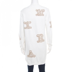 Pre Owned Max Mara White Cotton Knit Jacquard Monogram Detail Prince Cardigan M