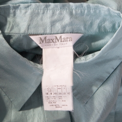 Pre Owned Max Mara Aqua Blue Raw Silk Belted Midi Shirt Dress S
