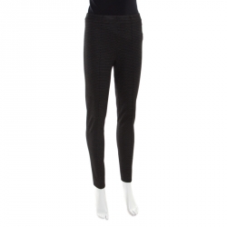 Pre Owned Max Mara Monochrome Dotted Jacquard High Waist Skinny Pants S