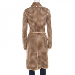 Max Mara Brown Checkered Wool and Cashmere Knit Belted Long Cardigan M
