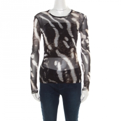 Pre Owned Max Mara Abstract Animal Print Nylon Jersey Long Sleeve Sheer Top S