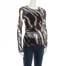 Pre Owned Max Mara Abstract Animal Print Nylon Jersey Long Sleeve Sheer Top S
