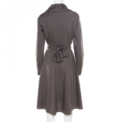 Pre Owned Max Mara Grey Cotton Stretch Faux Wrap Draped Blazer Dress M