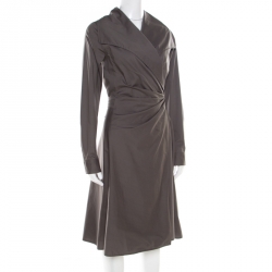 Pre Owned Max Mara Grey Cotton Stretch Faux Wrap Draped Blazer Dress M