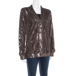 Pre Owned Max Mara Antique Silver Sequin Embellished Jacket M