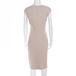 Pre Owned Max Mara Natural Beige Stretch Wool Sleeveless Ruched Canter Dress S