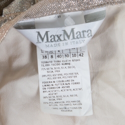 Pre Owned Max Mara Champagne Silver Pleated Silk and Lurex Faro Midi Skirt M