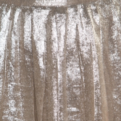 Pre Owned Max Mara Champagne Silver Pleated Silk and Lurex Faro Midi Skirt M