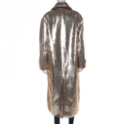 Pre Owned Max Mara Gold Sequinned Wool Long Starlet Coat S