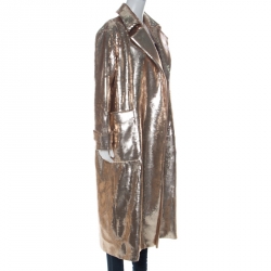 Pre Owned Max Mara Gold Sequinned Wool Long Starlet Coat S