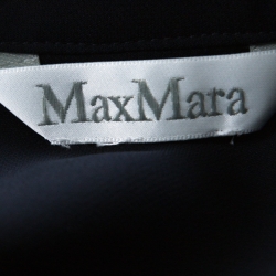 Pre Owned Max Mara Navy Blue Crepe Tie-Neck Detail Front Button Shirt L 