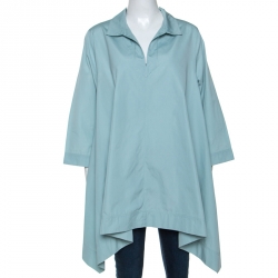 Pre Owned Max Mara Pale Blue Cotton Hi-Lo Hem Collared Top L