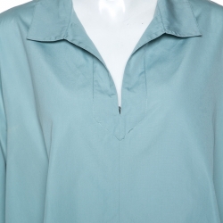 Pre Owned Max Mara Pale Blue Cotton Hi-Lo Hem Collared Top L