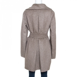 Pre Owned Max Mara Light Brown Cashmere Double Breasted Hand Cut Coat M