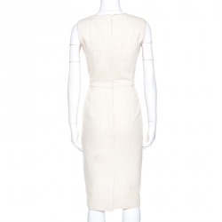 Pre Owned Max Mara Cream Cotton Tweed Lina Sheath Dress M