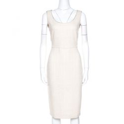Pre Owned Max Mara Cream Cotton Tweed Lina Sheath Dress M