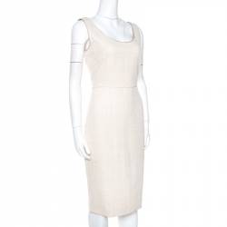 Pre Owned Max Mara Cream Cotton Tweed Lina Sheath Dress M