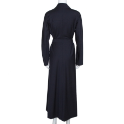 Pre Owned Max Mara Navy Blue Virgin Wool Belted Long Coat M