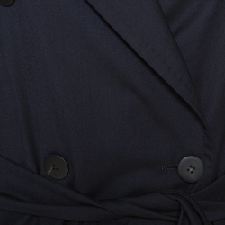 Pre Owned Max Mara Navy Blue Virgin Wool Belted Long Coat M