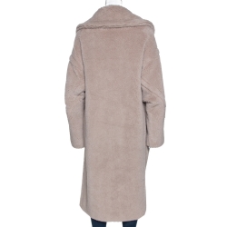 Pre Owned Max Mara Taupe Alpaca Blend Double Breasted Teddy Bear Coat L