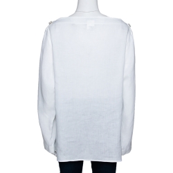Pre Owned Max Mara White Linen Arabba Long Sleeve Blouse L