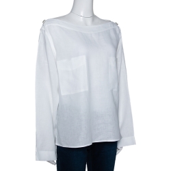 Pre Owned Max Mara White Linen Arabba Long Sleeve Blouse L