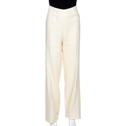 Pre Owned Max Mara Cream Linen Straight Leg Trousers M