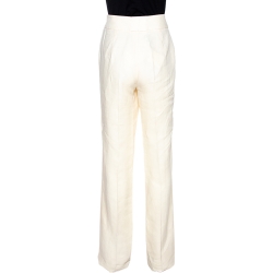 Pre Owned Max Mara Cream Linen Straight Leg Trousers M