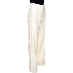 Pre Owned Max Mara Cream Linen Straight Leg Trousers M