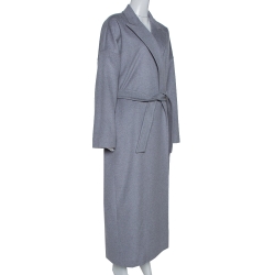 Pre Owned Max Mara Grey Cashmere Belted Long Coat L