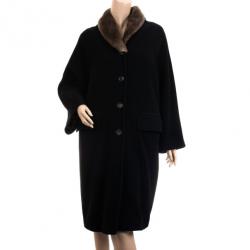 Pre Owned Max Mara Black Wool Coat with Fur Collar L