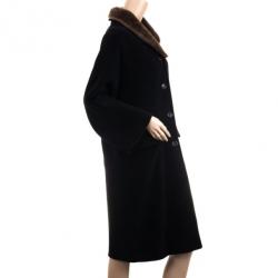 Pre Owned Max Mara Black Wool Coat with Fur Collar L