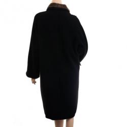 Pre Owned Max Mara Black Wool Coat with Fur Collar L