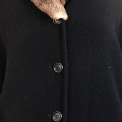 Pre Owned Max Mara Black Wool Coat with Fur Collar L