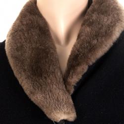 Pre Owned Max Mara Black Wool Coat with Fur Collar L