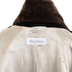 Pre Owned Max Mara Black Wool Coat with Fur Collar L