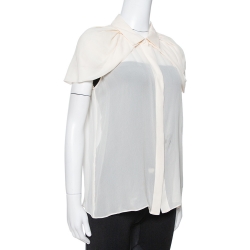 Pre Owned Max Mara Cream Silk Crepe Cape Sleeve Blouse M