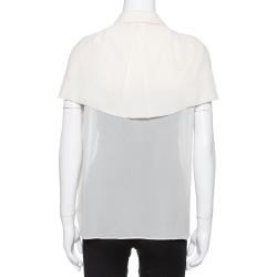 Pre Owned Max Mara Cream Silk Crepe Cape Sleeve Blouse M