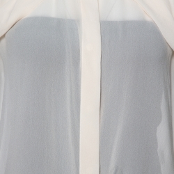 Pre Owned Max Mara Cream Silk Crepe Cape Sleeve Blouse M