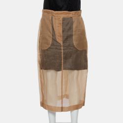 Beige Silk Sheer Pencil Skirt