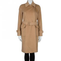 Pre Owned Max Mara Beige Camel Wool Belted Coat M