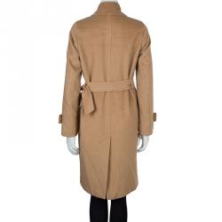 Pre Owned Max Mara Beige Camel Wool Belted Coat M